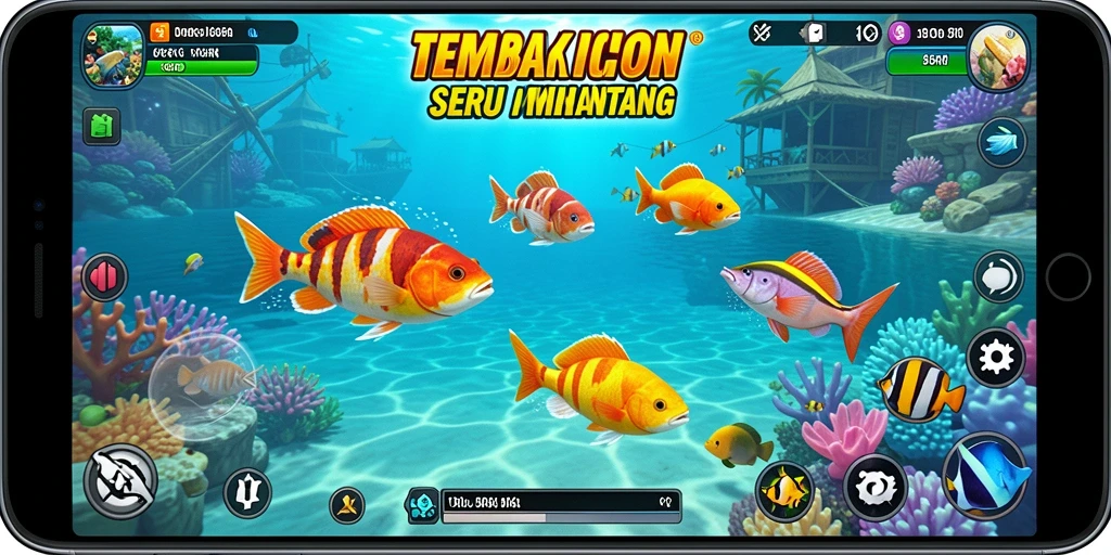 Tampilan screenshot 55RK menampilkan aksi seru menembak ikan.