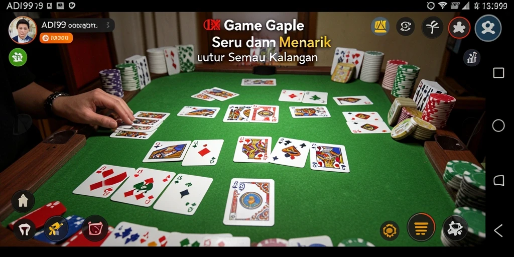 Screenshot gameplay ADI99 yang menampilkan serunya bermain Gaple.