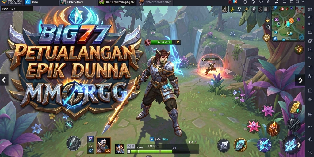 Screenshot menunjukkan aksi petualangan seru dalam BIG77 dengan karakter yang berperang.