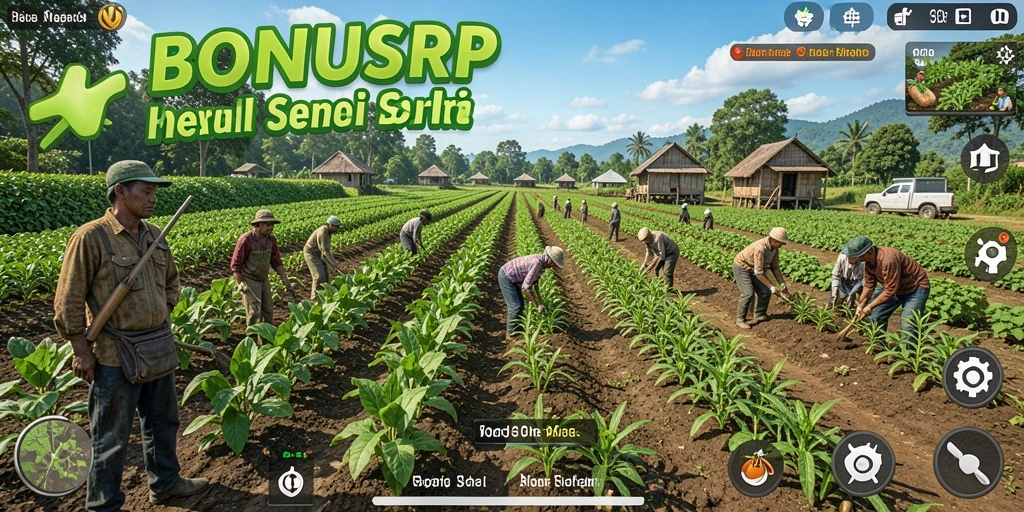 Gameplay seru dari BONUSRP yang menampilkan pertanian aktif.