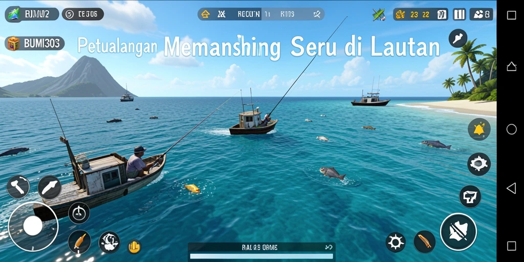 Tampilan gameplay seru saat menangkap ikan di bawah laut.