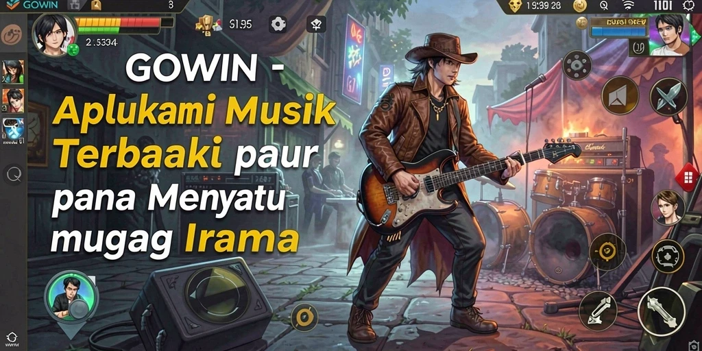 Tampilan gameplay GOWIN dengan berbagai pilihan lagu yang menarik.