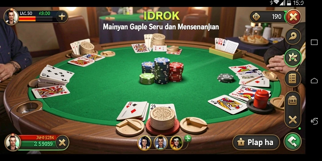 Screenshot utama IDROK menunjukkan gameplay Gaple yang menarik.