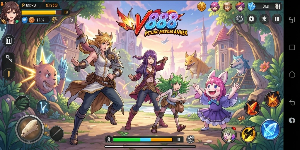 Tampilan gameplay JV88 dengan karakter anime yang menarik.