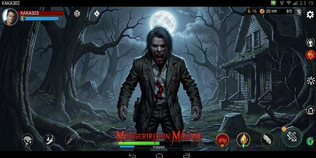 Screenshot KAKA303 menampilkan suasana mencekam dengan efek visual horor.