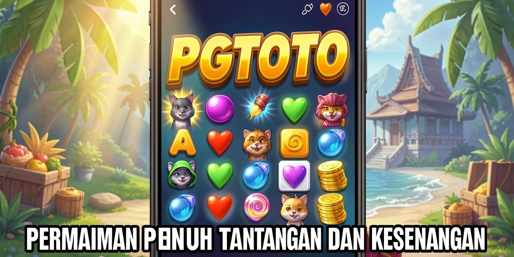 Screenshot PGTOTO menampilkan gameplay Match-3 yang penuh warna dan seru.