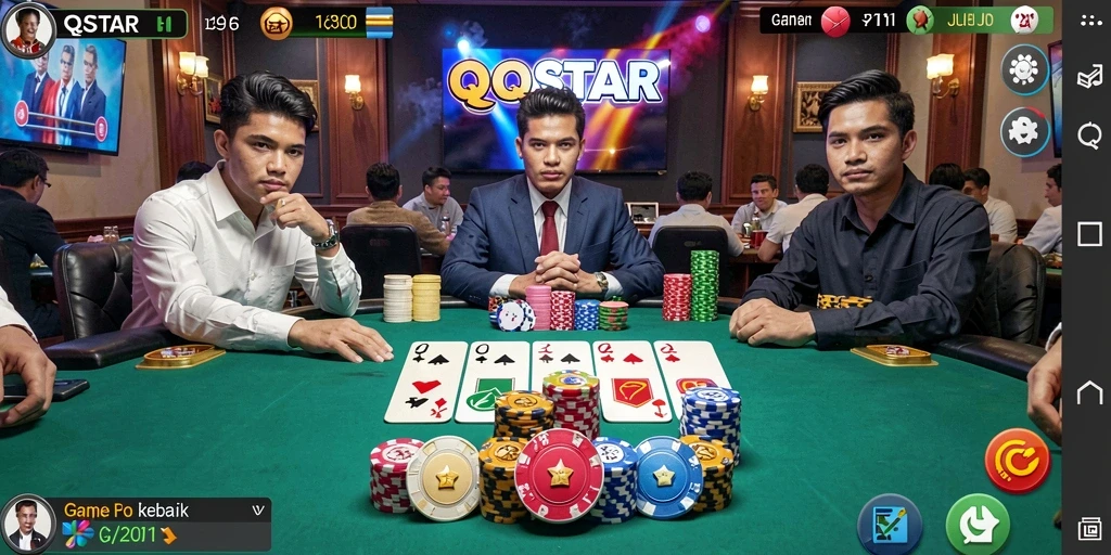 Tampilan gameplay menarik dari QQSTAR saat permainan Poker berlangsung.