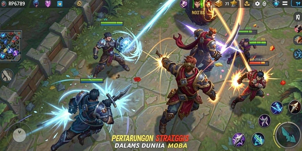 Tangkapan layar gameplay menampilkan pertarungan seru di arena MOBA.