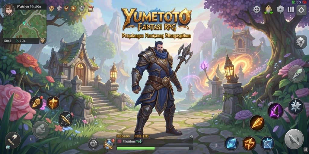 Tangkapan layar gameplay RPG YUMETOTO yang menampilkan petualangan seru.